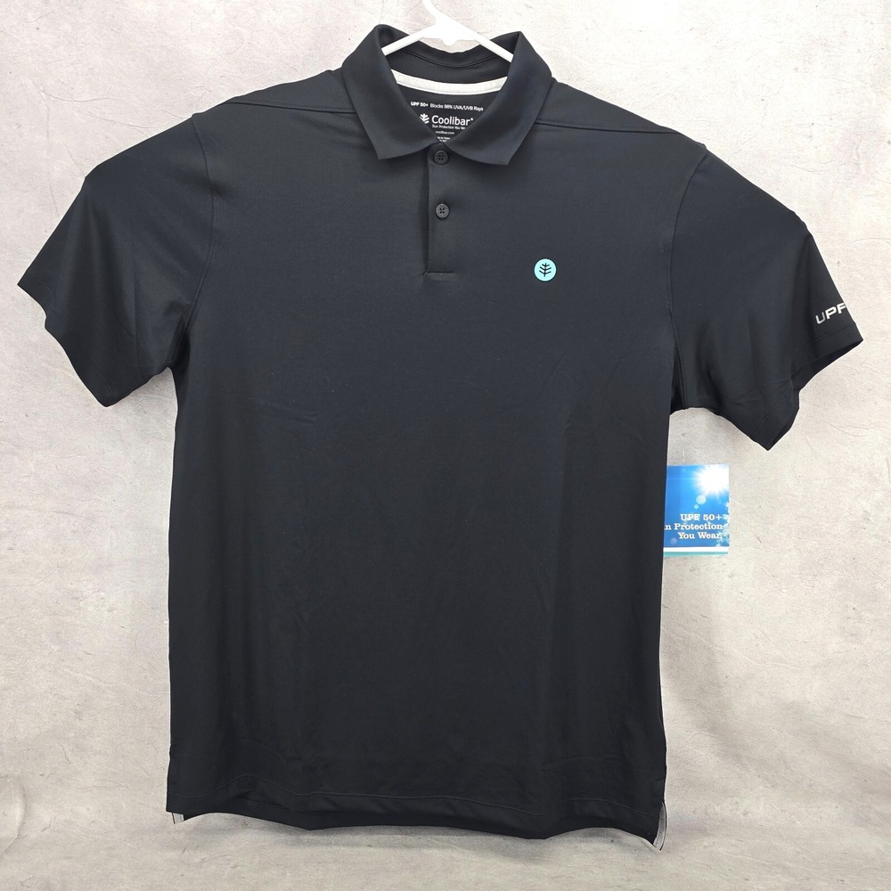 Coolibar Mens Victory Lap Short‎ Sleeve Polo Shirt Size M Black UPF 50+